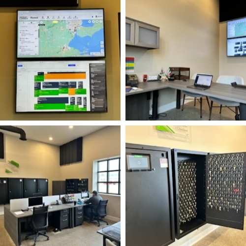 Rental property maintenance services control room features live tracking screens open work space and advanced key management systems